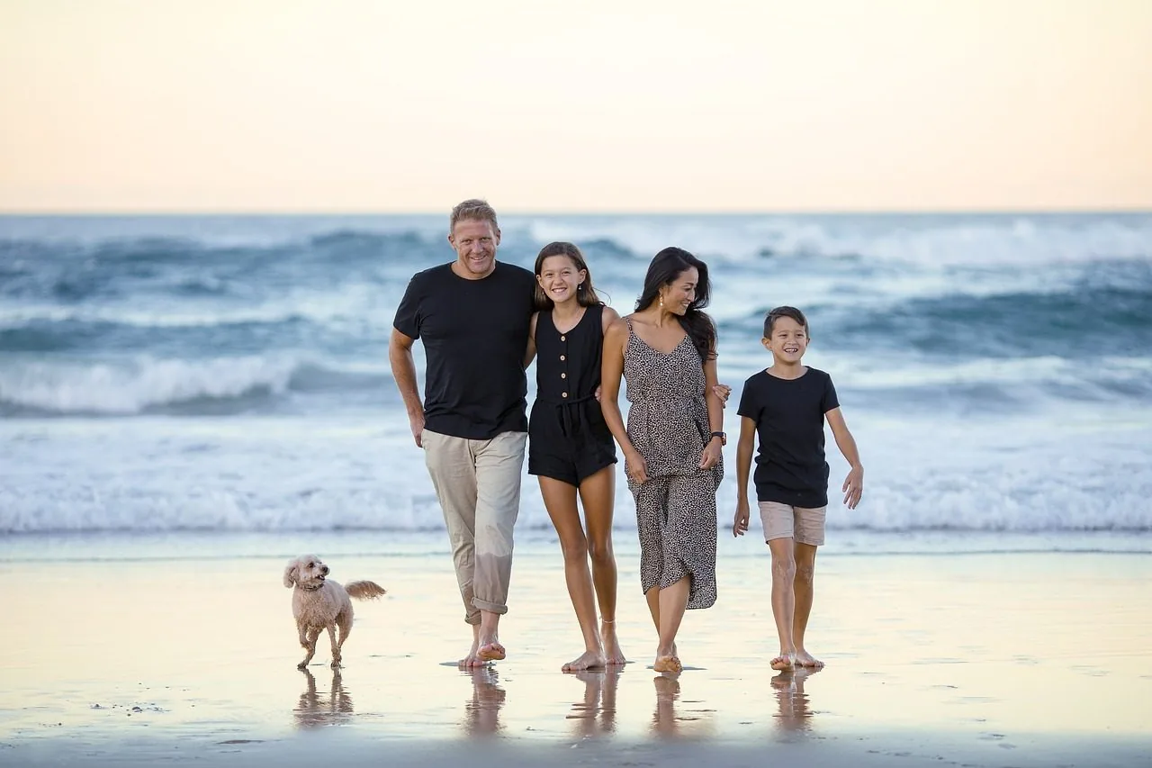 A happy family on the beach