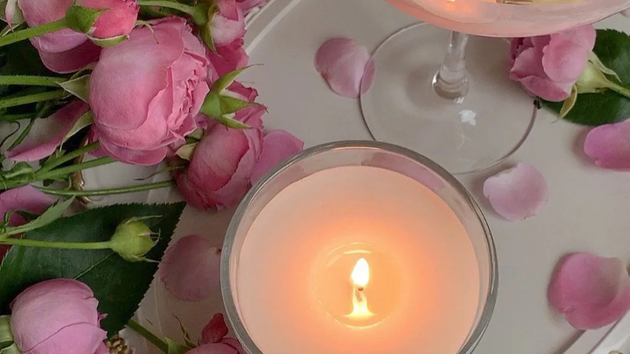Pink candle burning